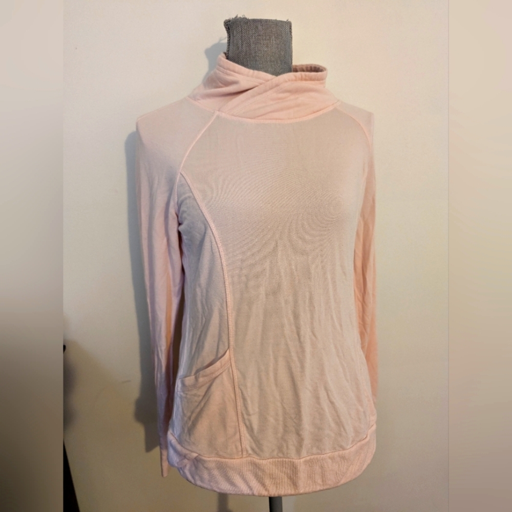 Ballerina pink, Yogalicious, pullover sweatshirt with thumb holes, sized small.